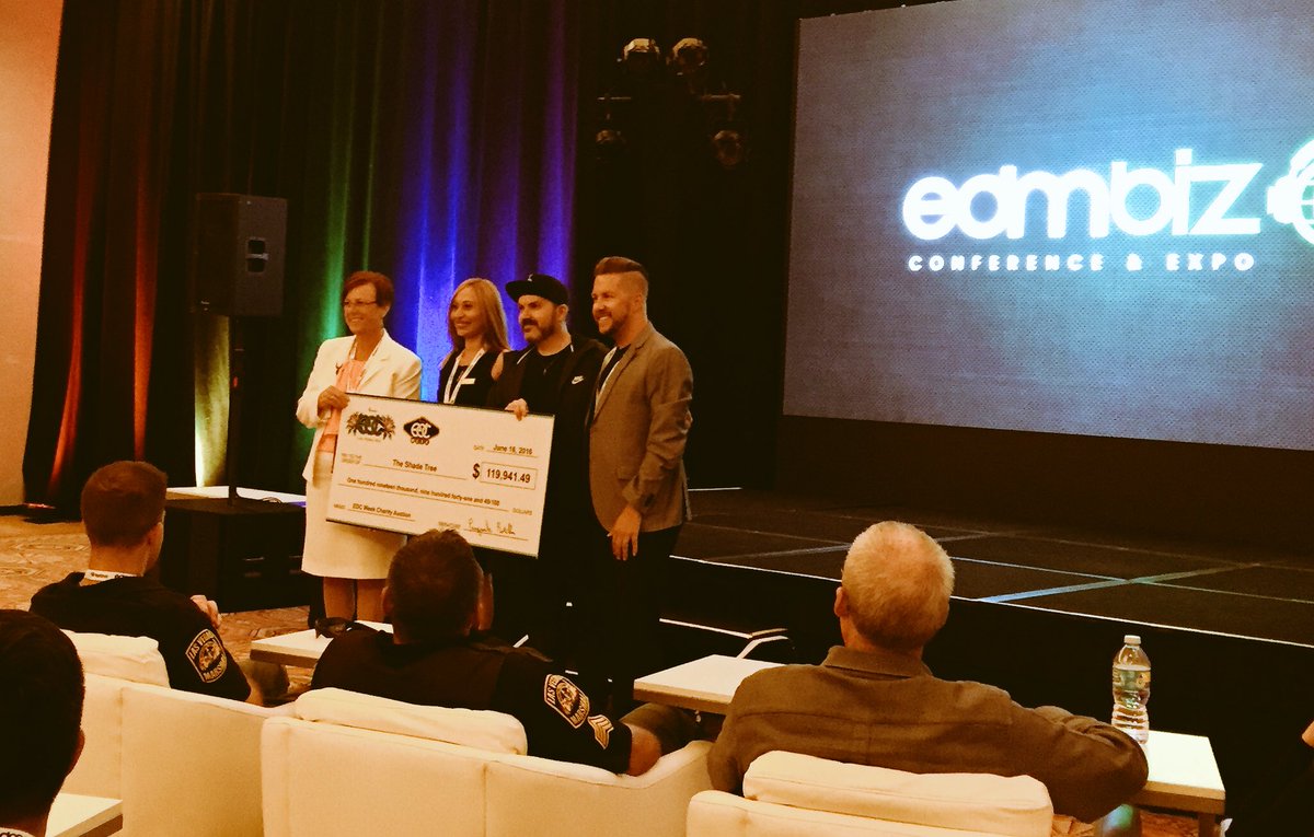 .<a href="/insomniacevents/">Insomniac Events</a> presents $119,941.49 to The Shade Tree for funds raised via EDC Week Charity Auction #edmbiz
