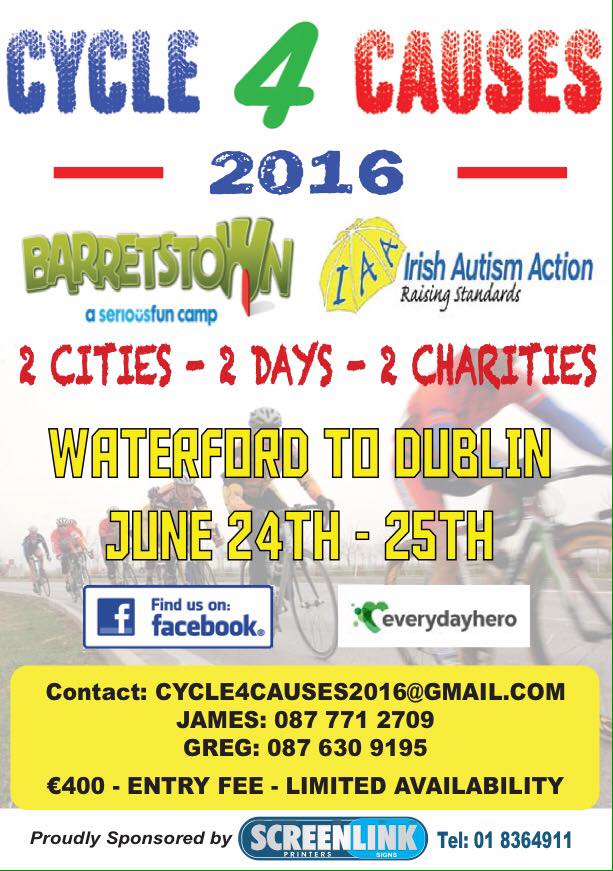 AutismIrl's tweet photo. Just one week left to the start of #Cycle4Causes 2016 - Waterford to Dublin  June 24th &amp; 25th #AutismAwareness https://t.co/vjPrH49JkP