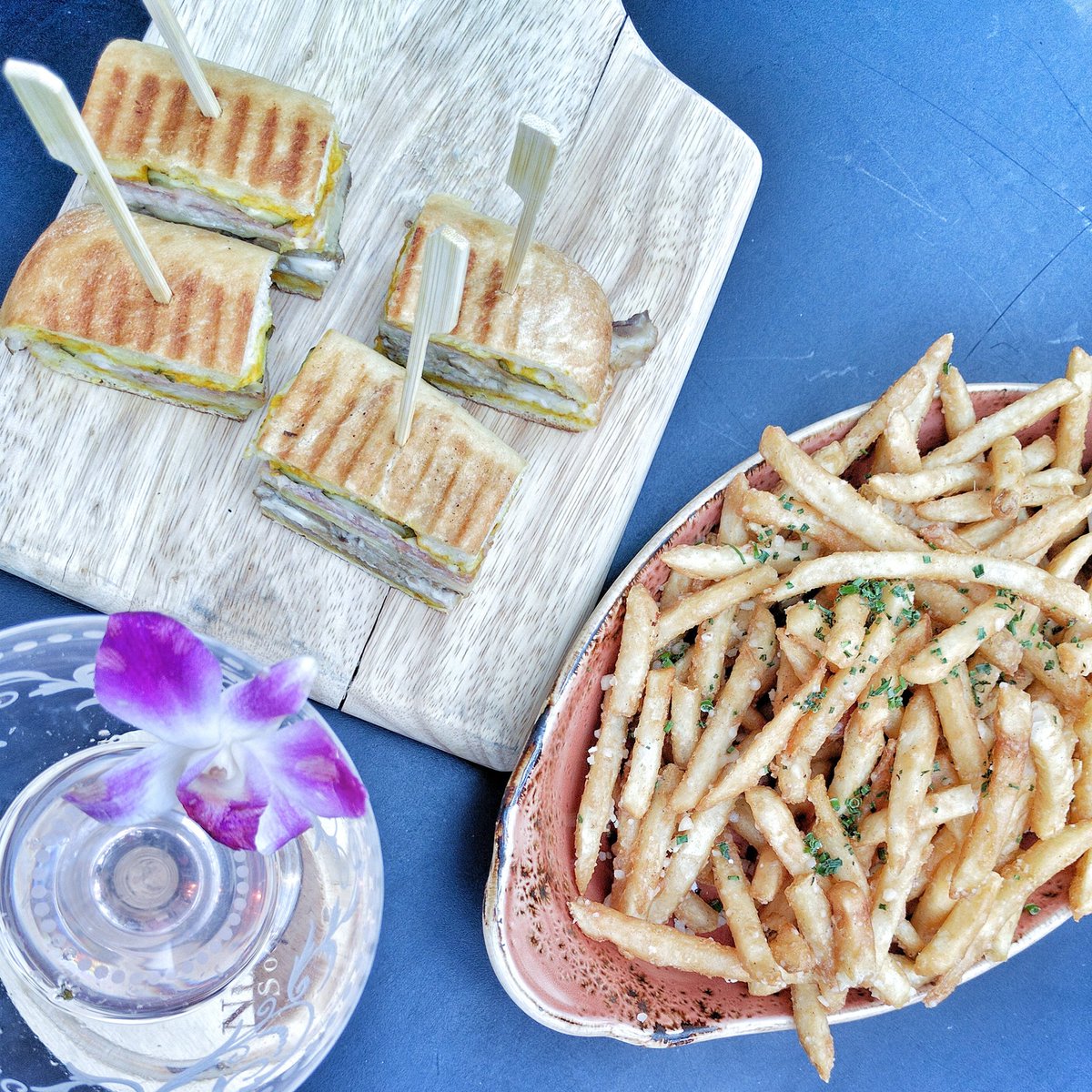 Sandwich Cubano, Truffle Fries and Chan Chan Cocktail at DEQ Terrace and Lounge