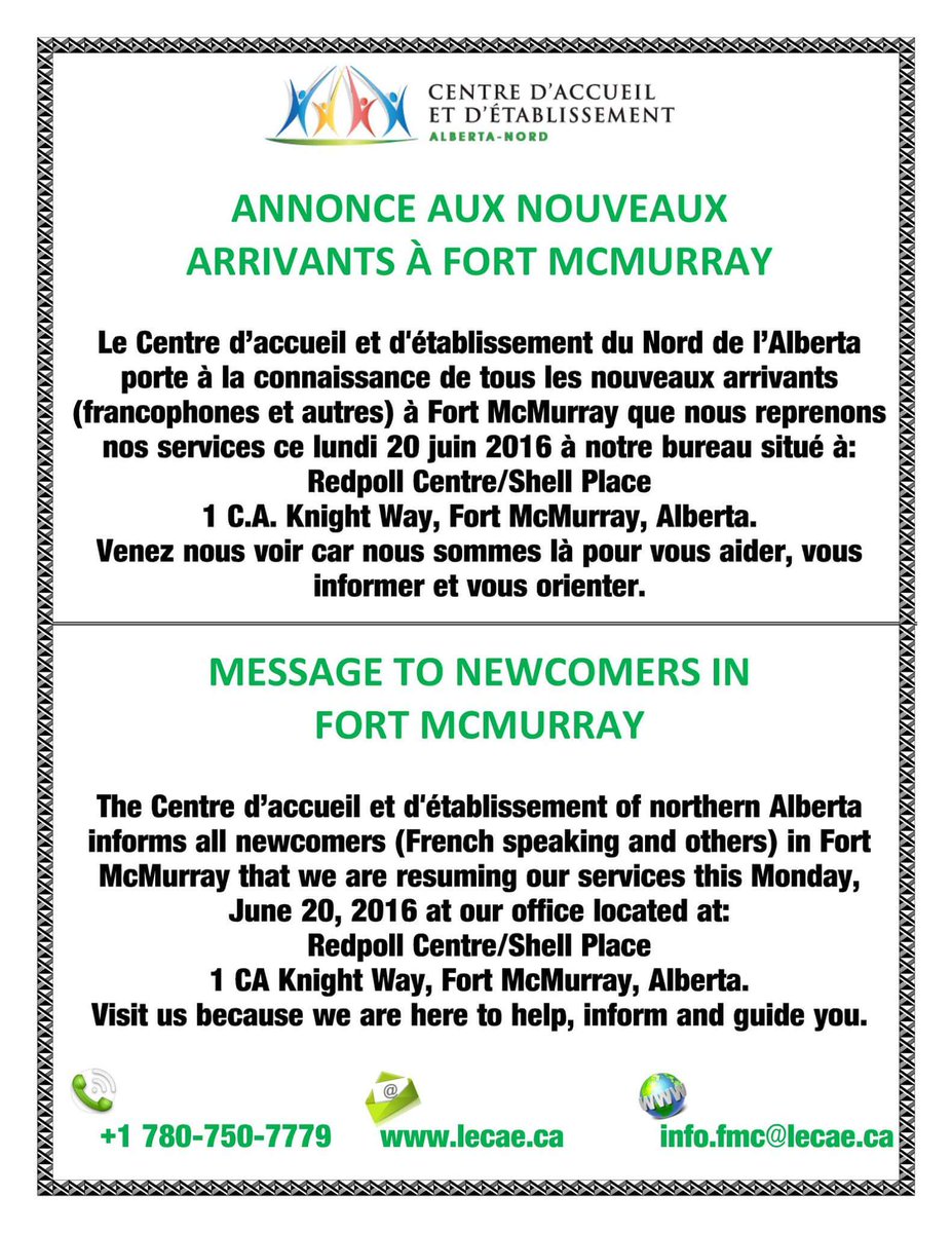 AJVilleneuve's tweet photo. Le @centre_accueil reprend ses services à #FortMcMurray ce lundi. #fmmfire https://t.co/x2NH2rB0L0