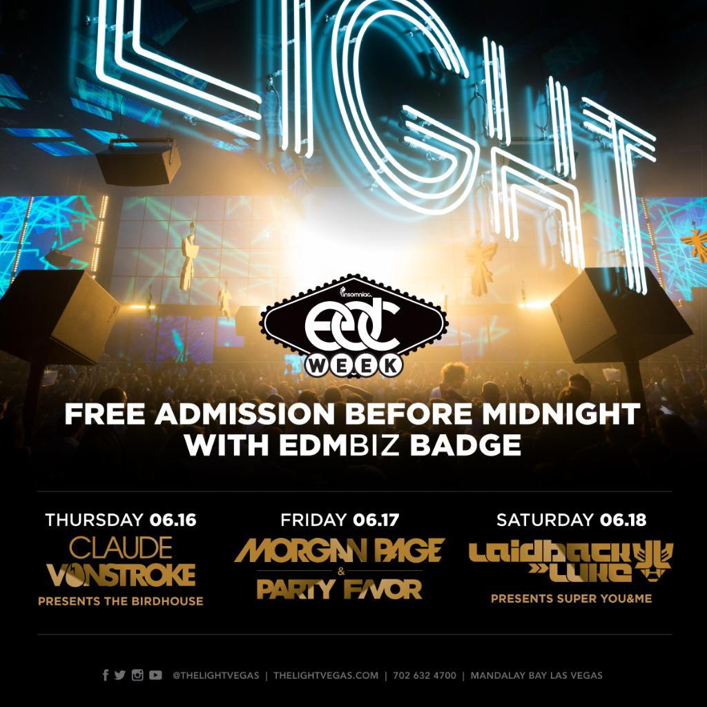 EDMbiz's tweet photo. #EDMbiz badge-holders! Get FREE access to these #EDCweek parties with your badges when you enter before midnight! https://t.co/tmteAcGwQx