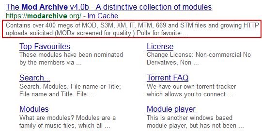 ModArchive_org's tweet image. How cute, Google must have dug up a 20 year old description for Mod Archive search results! Technically it's true...