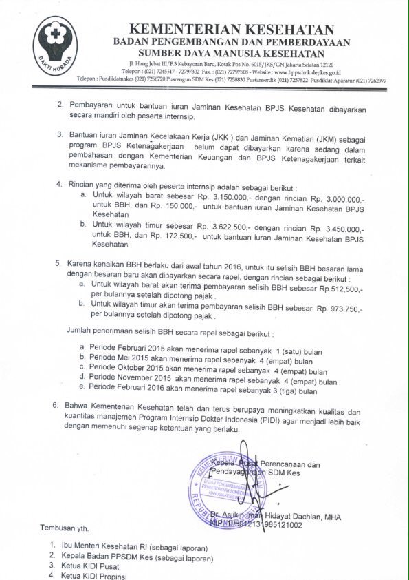 Kenaikan BBH bagi dokter internsip dirapel sejak awal tahun 2016
