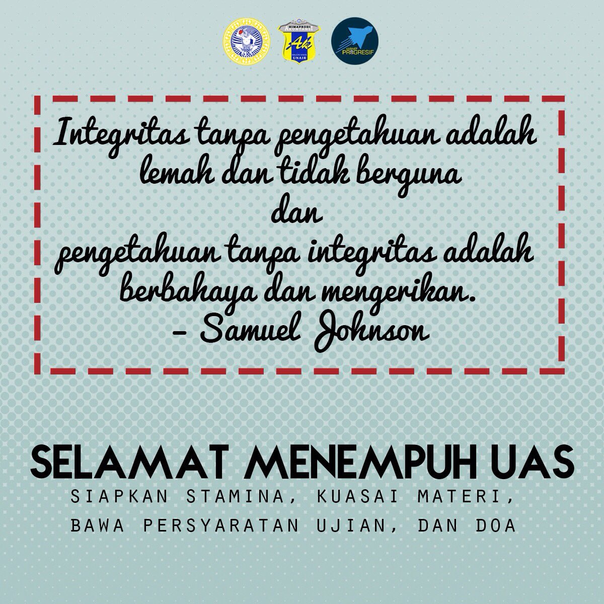 Selamat Menempuh Ujian Akhir Semester Genap‼️

Good Luck with your final exam! 
AKS0 chayo‼️