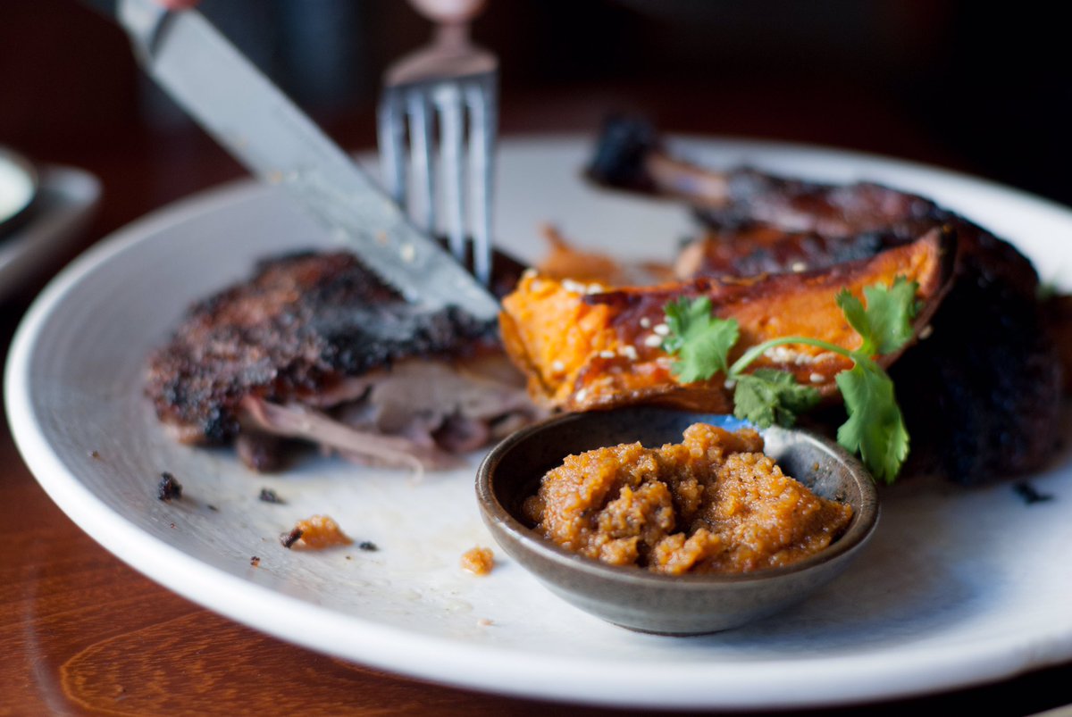 Our rotisserie duck with its crispy skin &amp; tender succulent meat underneath is so good with our peanut ginger sambal