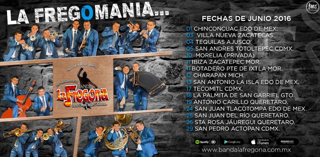 BandaFregona's tweet photo. Regresamos a esta red social... Les dejamos las fechas del mes de junio... La Fregomania.!!!! https://t.co/MU9uji6XSU