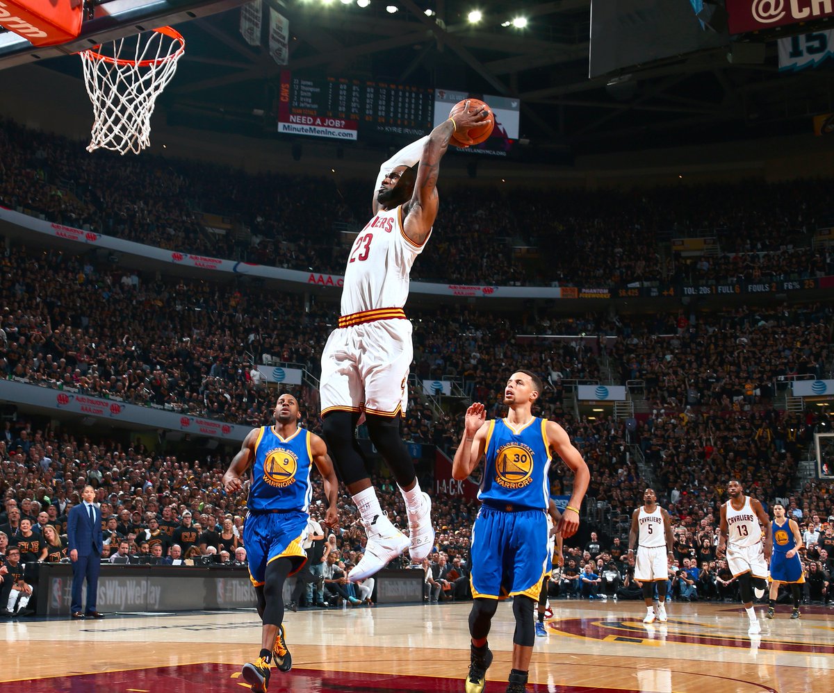 NBA's tweet photo. WOW! LBJ just brought the house down with that nasty finish from JR Smith on the alley opp. #NBAFinals https://t.co/yfYEw13ocS