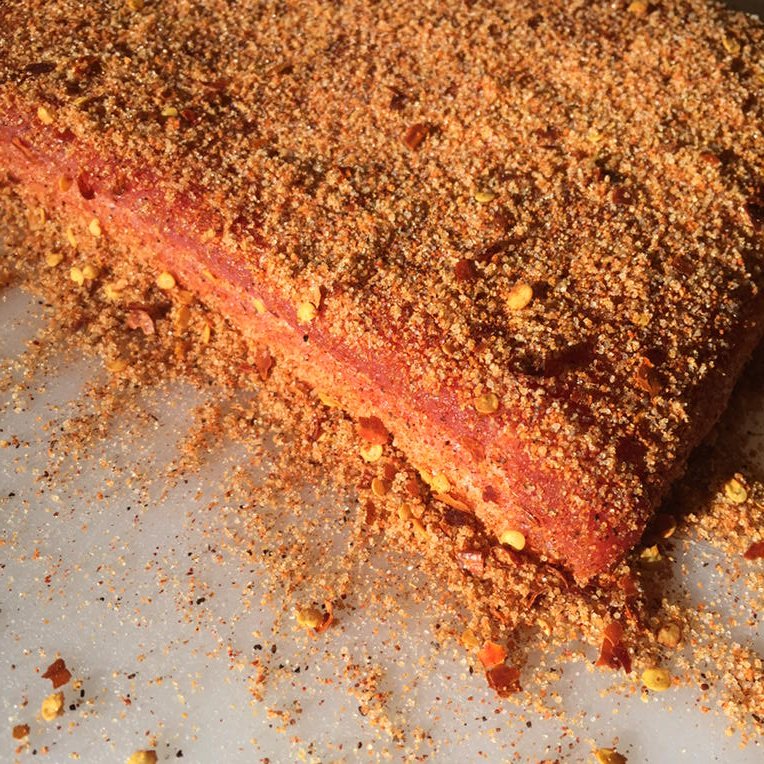 tshelburn's tweet photo. Making bacon using some sweet orange habanero and creole flavors. Going to be tasty! #dirrtyswamp #wickedque #bge https://t.co/A7sgpjftBl