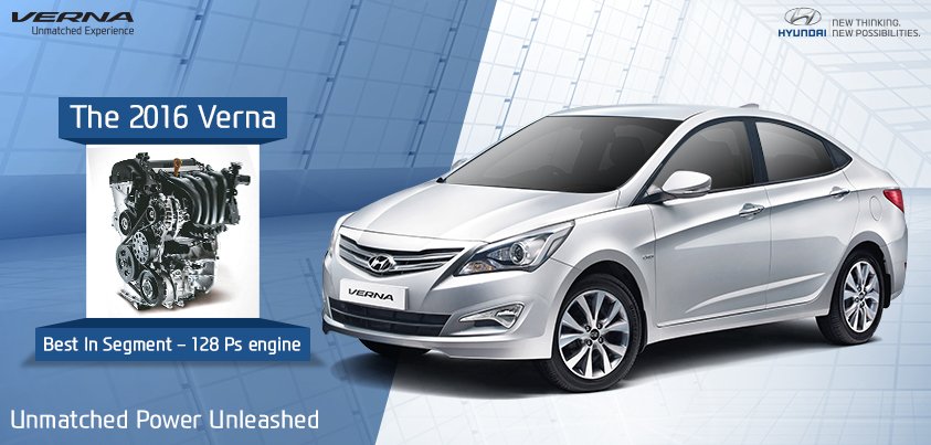 HyundaiIndia's tweet image. With Unmatched Performance &amp;amp; Style, the 2016 Verna gives an #UnmatchedExperience. m.hyundai.co.in/mobile/TestDri…