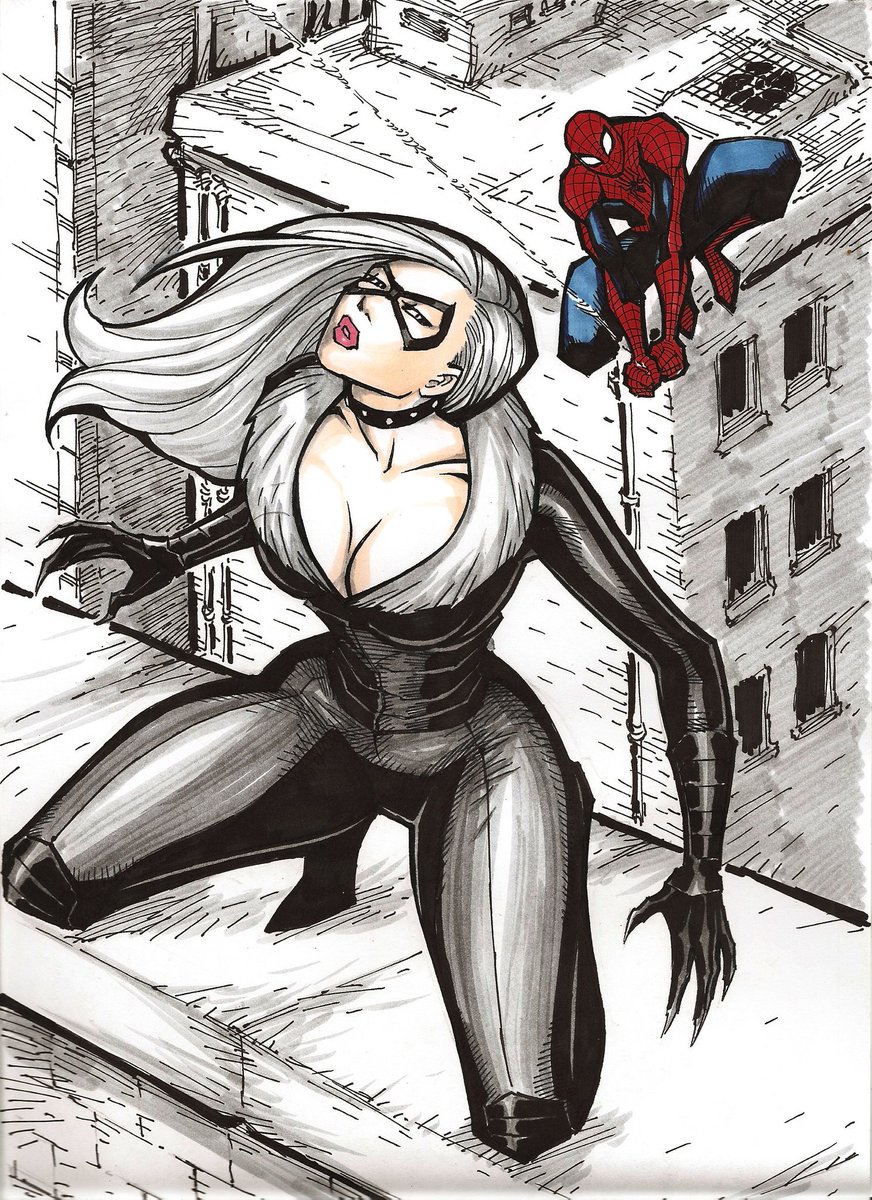 Rive_6's tweet photo. Black Cat &amp; Spider Man. By Mike Capay. #marvel #spiderman #blackcat #mikecapay https://t.co/NiByzaqwBl