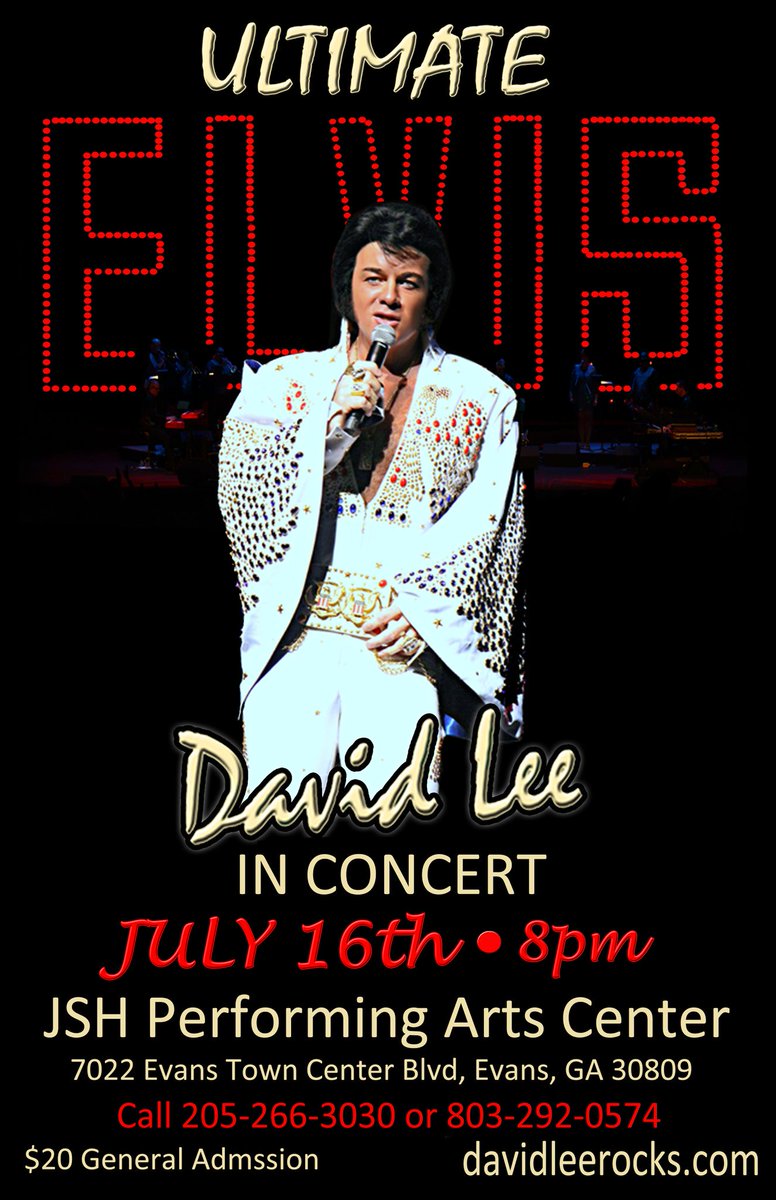 davidleeaselvis's tweet photo. .@AugustaGANews #UltimateElvis comes to Jabez Sanford Hardin Performing Arts Center July 16. https://t.co/l1xp6HukBa https://t.co/LFXm67mm43