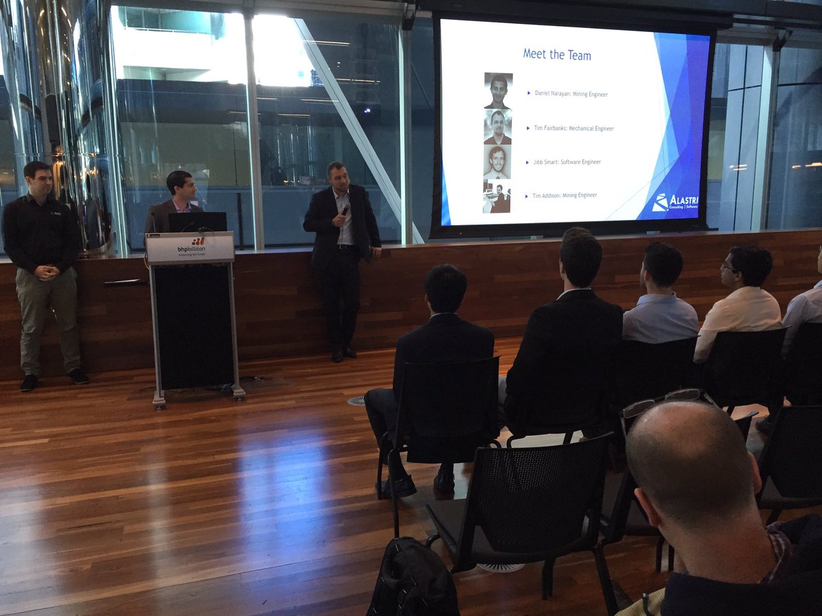 Unearthed_S's tweet photo. Team Alastri return pitch for #MineHack on the future of digging #mining #visualisation @bhpbilliton https://t.co/0UDfyCEhRM