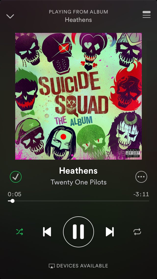 21PilotsTeamNL's tweet photo. Heathens is op spotify! https://t.co/49BnOeMib3