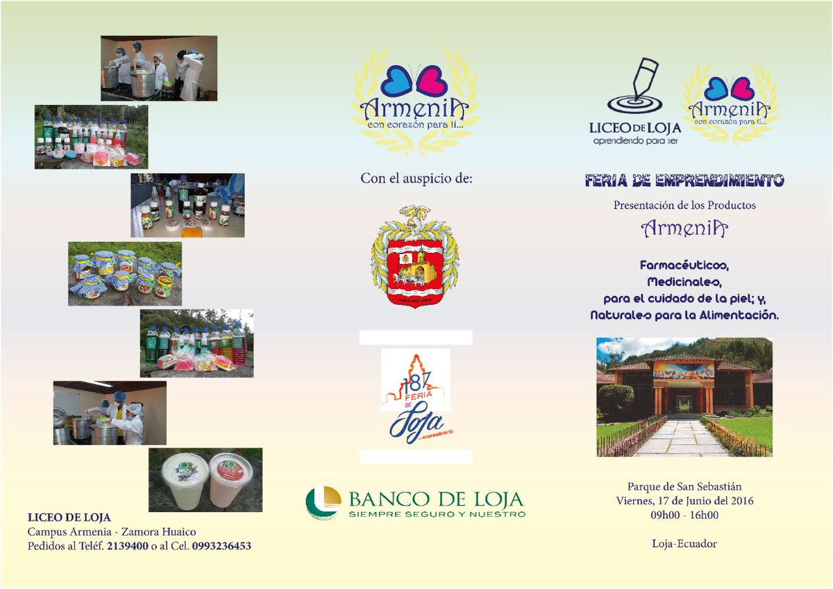 LiceodeLoja's tweet photo. @LiceodeLoja realiza mañana Feria de Emprendimiento a cargo de Área de CCNN con variedad de productos https://t.co/N7rZGR5V2c