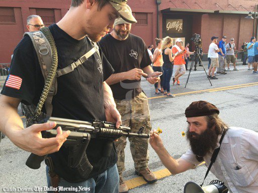 This actually happened at the #TrumpInDallas rally. (Photo by <a href="/dallasnews/">Dallas Morning News</a>' @Calebjdowns)