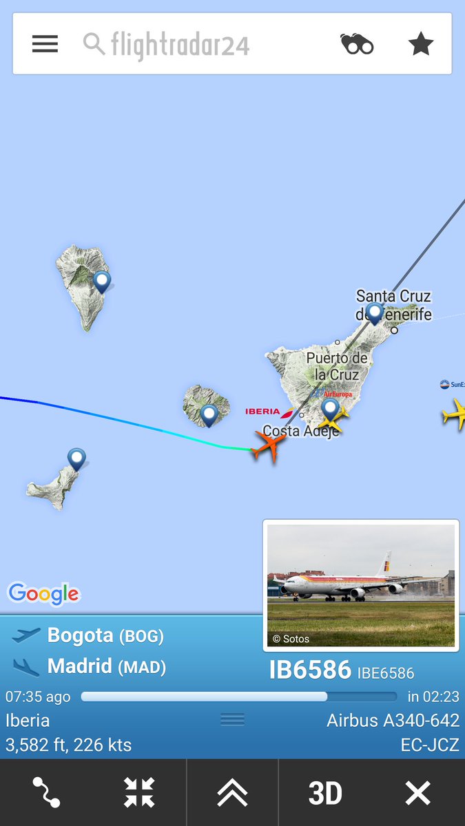 AeropuertosTFE's tweet photo. #ÚLTIMAHORA| El vuelo #IB6586 de @Iberia entre #Bogotá y #Madrid se desvía a #TenerifeSur.
@controladores https://t.co/Rm5tOXzztC