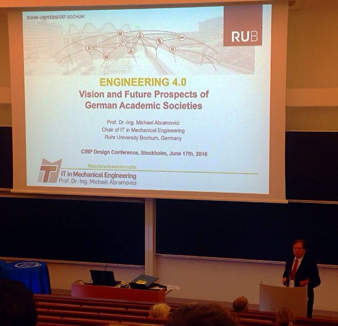 CIRPdesign's tweet photo. Prof. Michael Abramovici is giving keynote speech on ENGINEERING 4.0 #CIRPdesign https://t.co/HEME6Ummyl