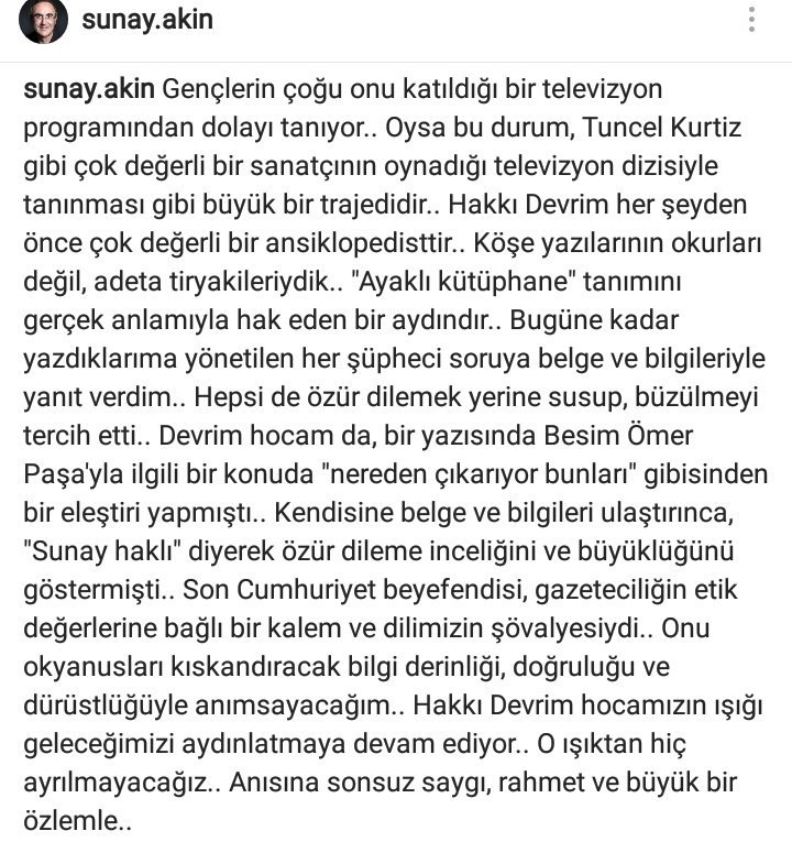 Hakkı Devrim yarında unutulmayacak ancak hatırlamak isterseniz durum böyle <a href="/SunayAkin/">Sunay Akın</a>