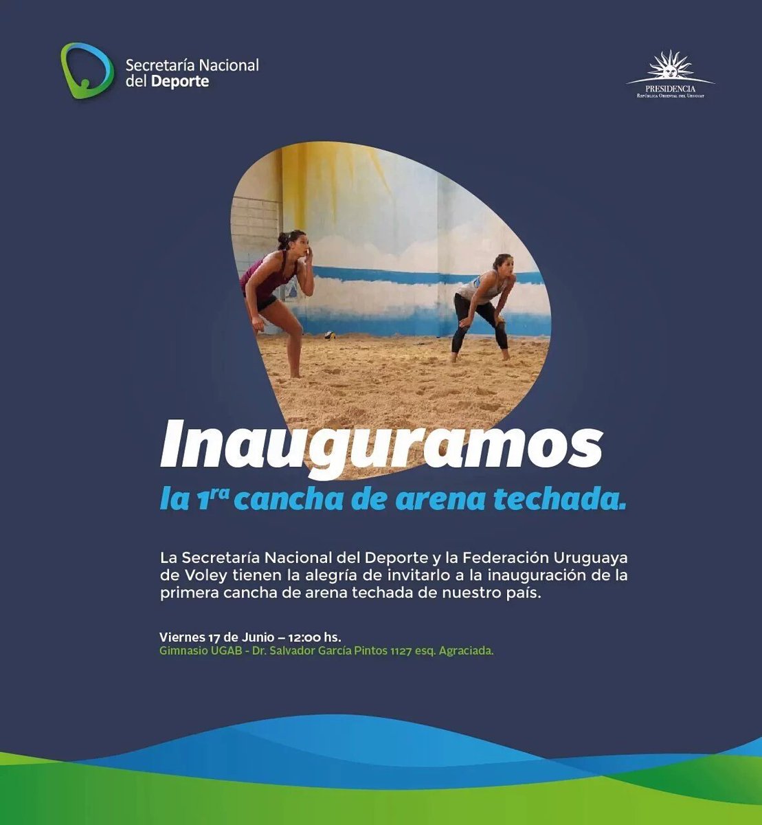 UyDeporte's tweet photo. [INAUGURACIÓN] [HOY]
12 horas en Gimnasio de UGAB #CanchaTechada #BeachVolley 
¡Los esperamos!
#JugamosTodos https://t.co/OljTUIhpjh