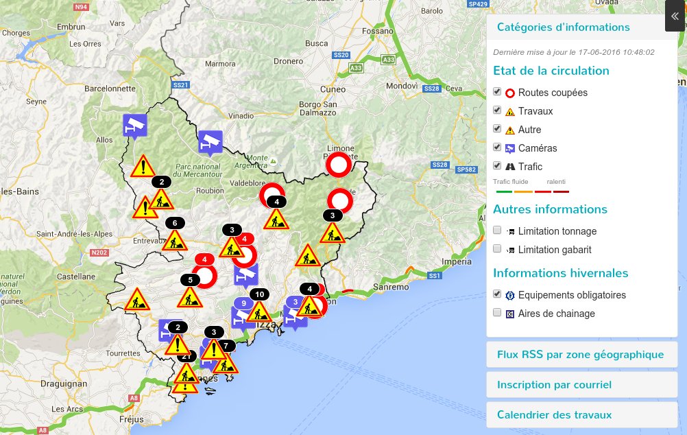 InfoRoutes06: Map showing the road conditions in the Maritime Alps:

inforoutes06.fr/en/
