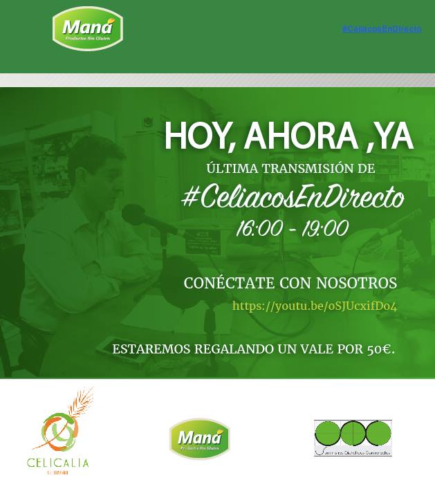 Celicidadsinglu's tweet photo. Hoy  #CeliacosenDirecto a las 16 h! Regalaremos 50 € en productos #singluten y más cositas! https://t.co/YBsdZ4WxAB https://t.co/2tu78lc99f