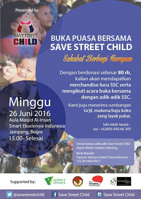 Selamat sore ka,di bulan penuh berkah ini Save Street Child akan ngadain Buka Puasa bersama sama adik adik (next)