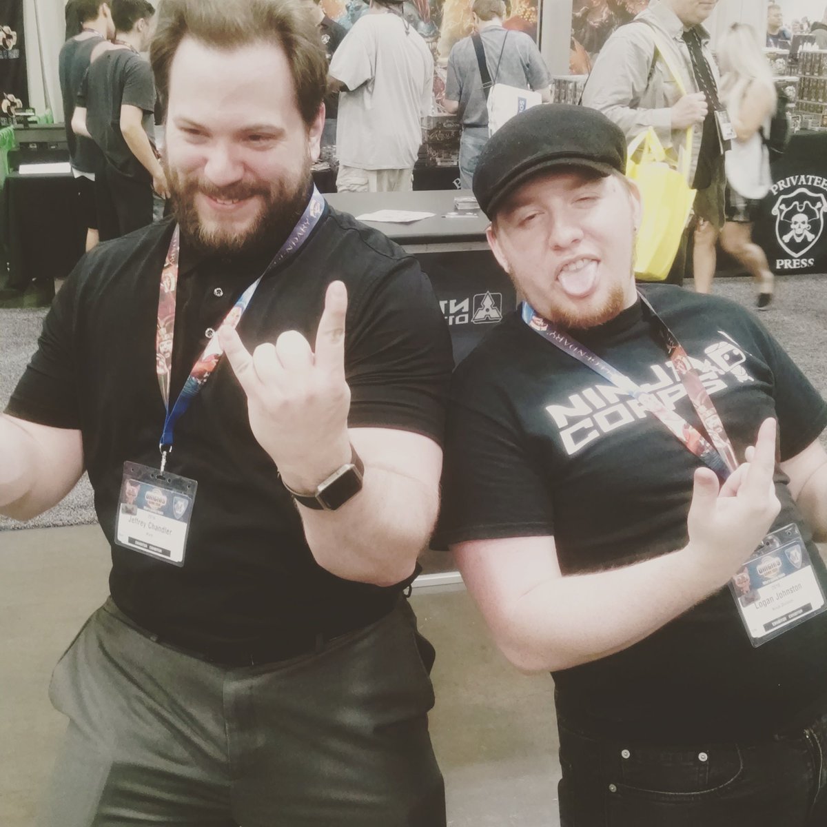CCthePodcast's tweet photo. Illustrious leader and Logan rocking out at the #relicknight booth by @ninjadiv https://t.co/LIuMMMNCr6