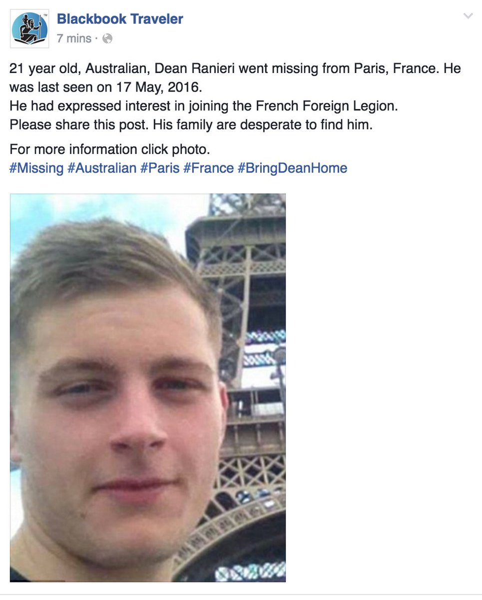BT_Website's tweet photo. MISSING: Paris, France 21 yr old Australian Dean Ranieri. Last seen 17 May, 2016. 
PLS RT
#BringDeanHome #Missing https://t.co/0aDgbD8JYo
