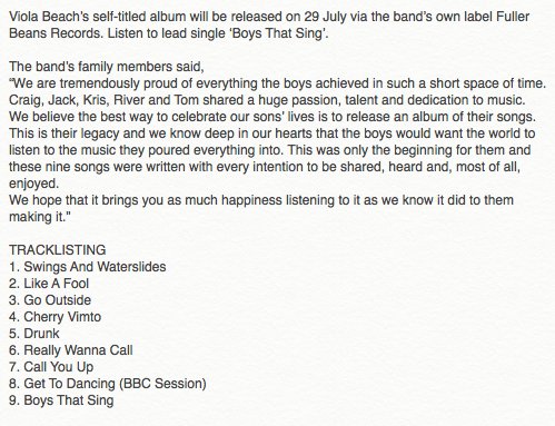 CCLeicsPolice's tweet photo. "@Viola_Beach: #ViolaBeach ’s album to be released on 29 July. 
https://t.co/PHXJePu1cy
https://t.co/RXA6d6lIoF"
#ColdplayGlastonbury