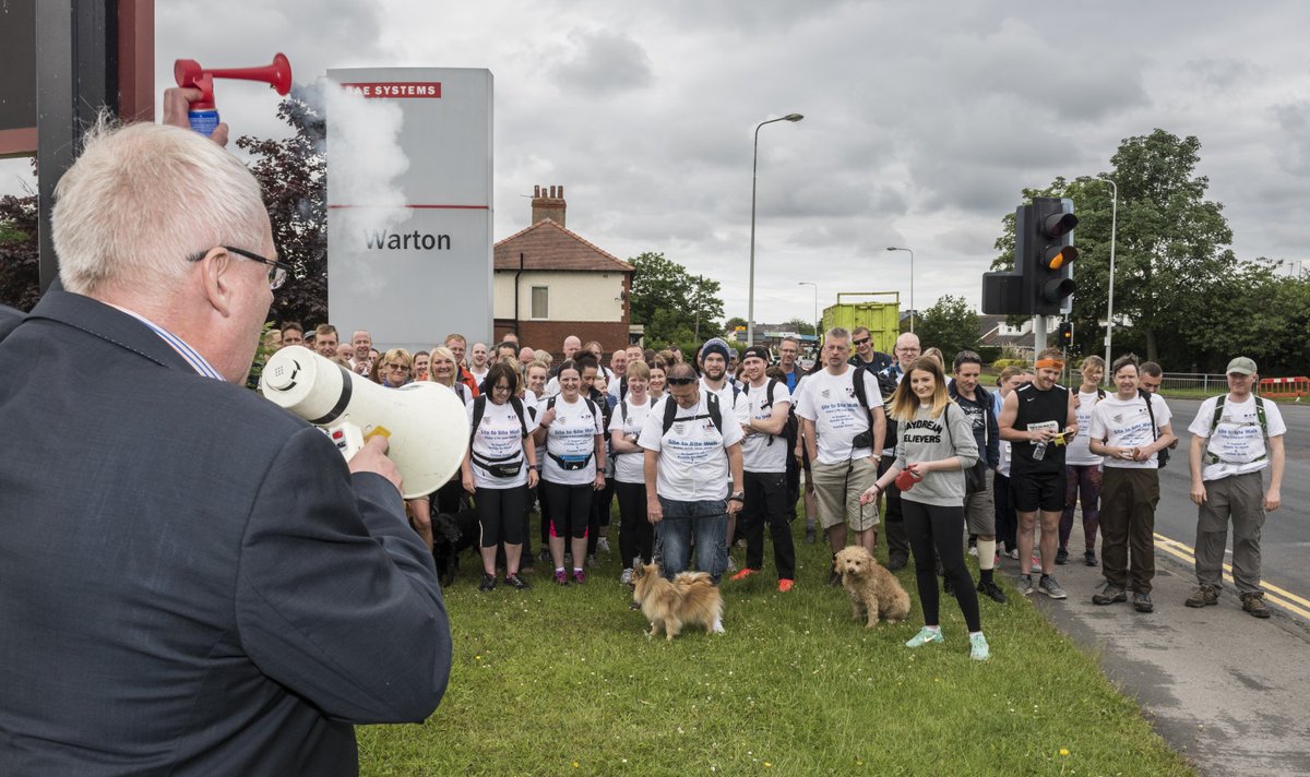 BAESystemsAir's tweet photo. Employees gather at #Warton for our annual site to site walk in aid of  @CombatStress @houndsforheroes https://t.co/nFmTdIQ2lY