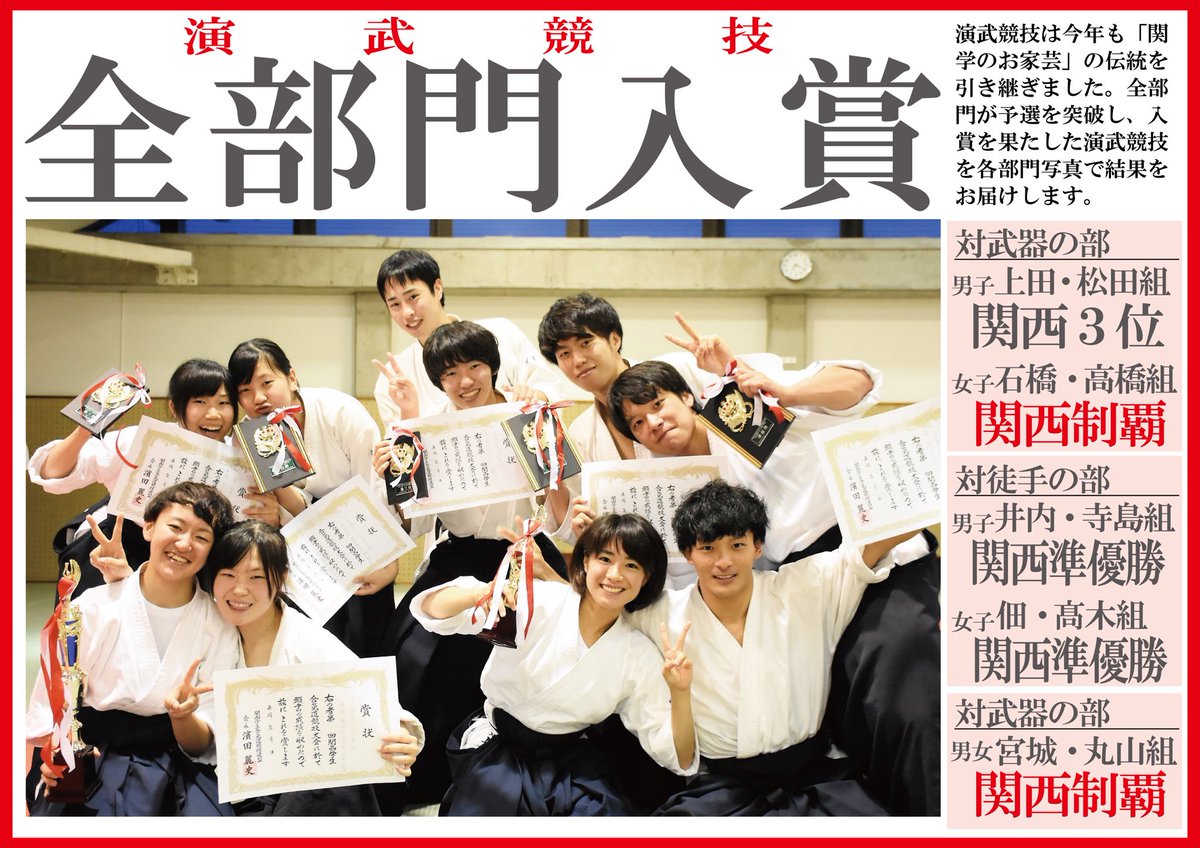 関学スポーツ編集部 合気道部 第３６回関西学生合気道競技大会 於 大阪府住吉武道館 関西大会結果速報 演武競技男女混合の部 丸山瞳 教２ 宮城佳祐 法３ のペアが関西制覇を成し遂げました