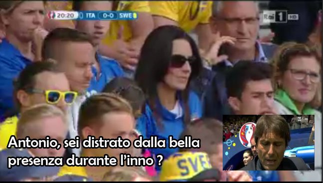 AleImpe1985's tweet photo. Nuova reazione della moglie di Conte sulla ragazza presente nell'inno #RaiDireEuropei #RaiEuro2016 #ItaliaSvezia https://t.co/7zArZH2tNd
