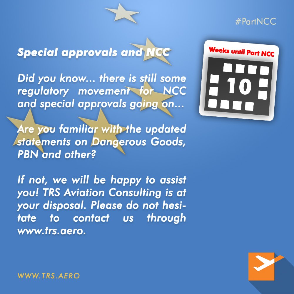 TRSAviation's tweet photo. Only 10 weeks to go until #EASA #PartNCC comes into effect... #DidYouKnow...?

#bizav #avgeeks #avgeek #NCC https://t.co/kpJEGgDZKY