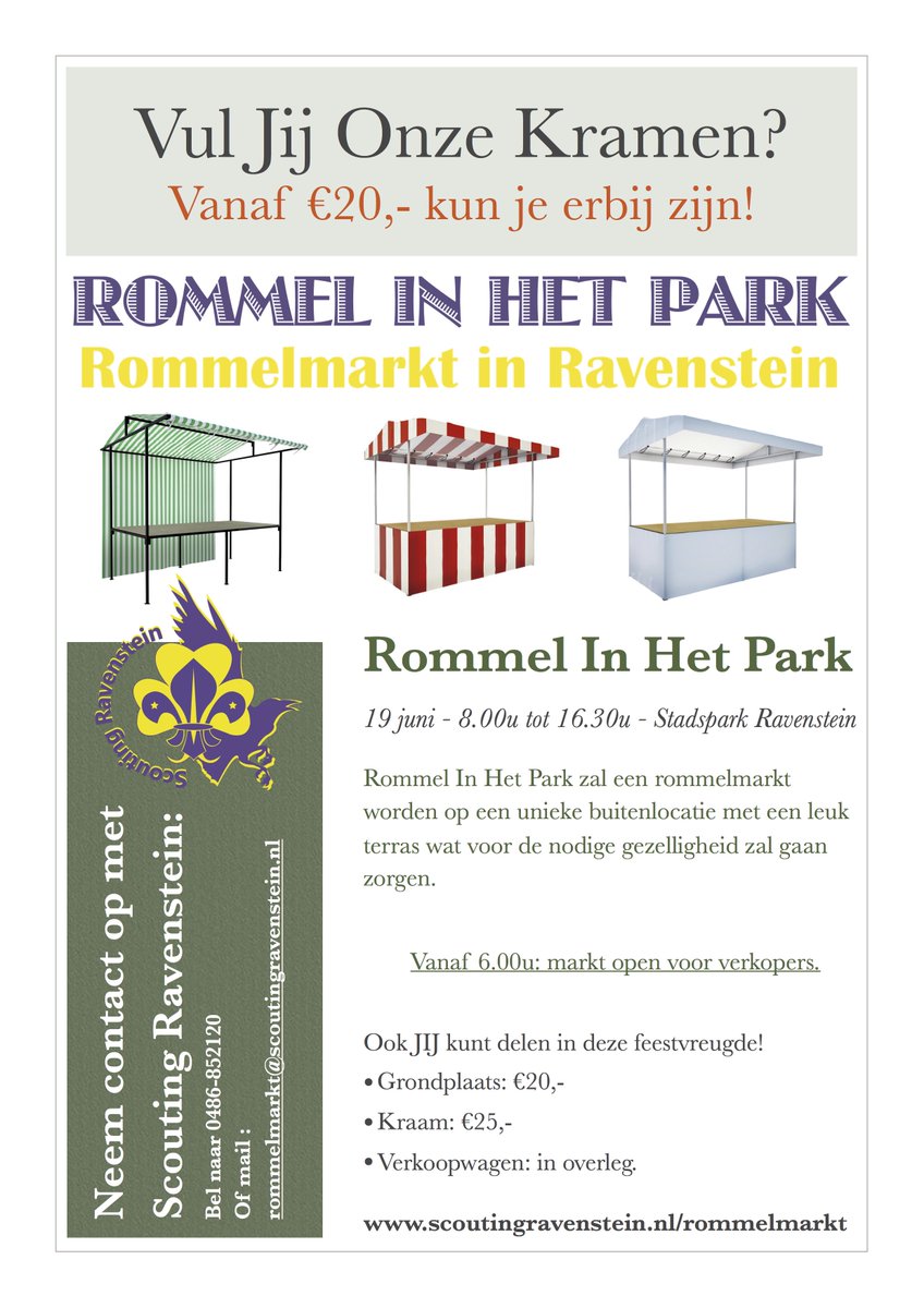 Nog enkele kramen vrij... Voor slechts €20,- heb je al een plekkie! rommelmarkt@scoutingravenstein.nl!