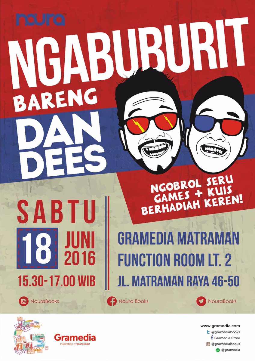 Tweeps, mau ngingetin lagi nih, besok di <a href="/gramedmatraman/">Gramedia Matraman</a> bakal ada ngabuburit bareng <a href="/DandeesOriginal/">The Dandees</a>. Datang ya! 😉