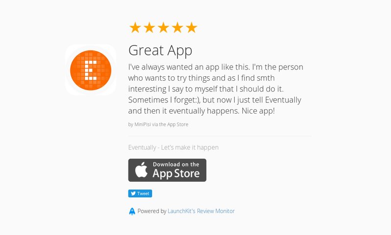 eventuallyinc's tweet photo. 5 Star Review: "Great App: I've always wanted an app like this. I'm the person who wants t…" https://t.co/QaV5HGSA90 https://t.co/jEEAEjHYj8