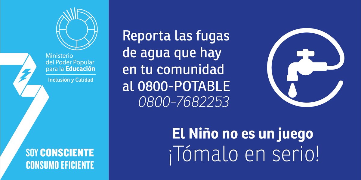 MPPEDeportes's tweet photo. ¡Recuerda! El agua que desperdicias hoy la puedes necesitar mañana #ElNiñoNoEsJuego https://t.co/uFGf7SdnIA