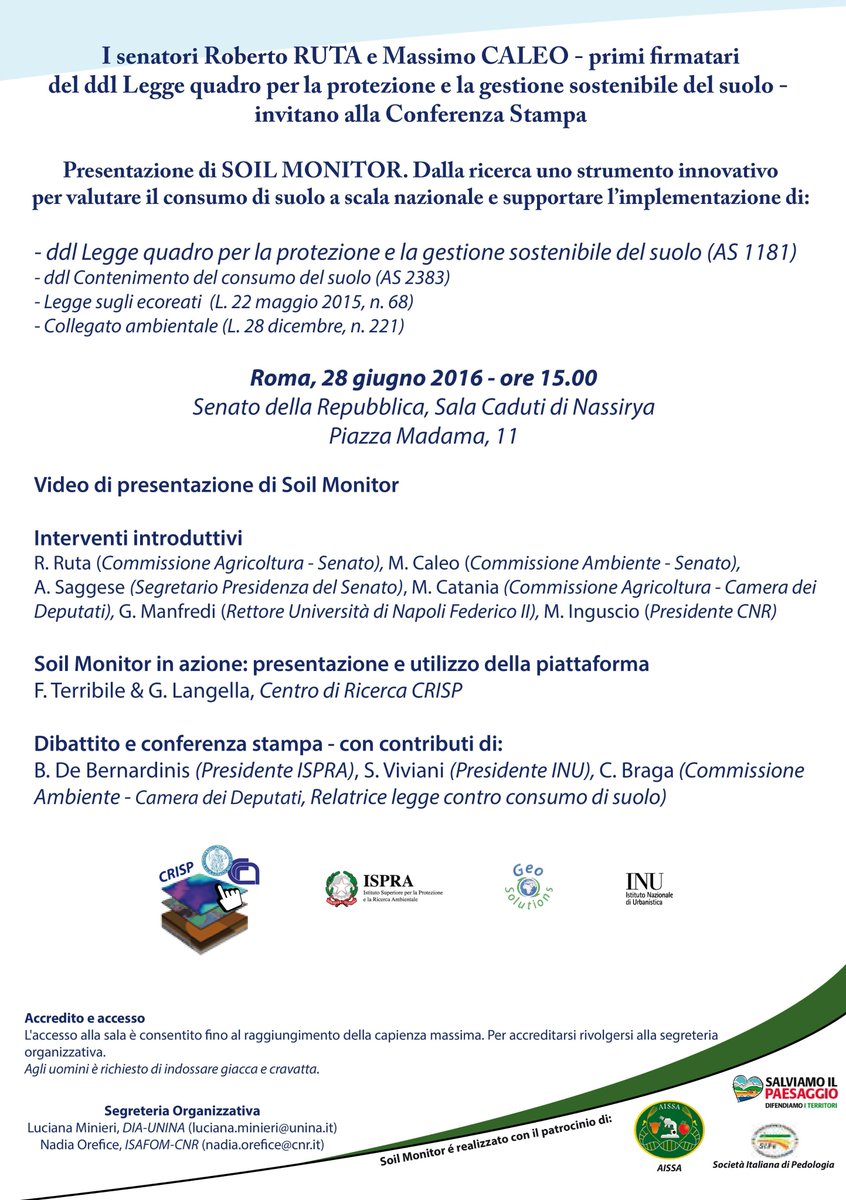 InuUrbanistica's tweet photo. #soilmonitor, il prossimo 28 giugno al @SenatoStampa presentazione @InuUrbanistica ha collaborato @VivianiSilvia https://t.co/qw1iIzt9es