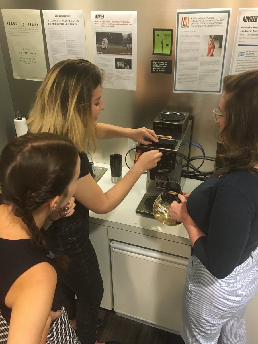program_35's tweet image. How many interns does it take to work the coffee machine?