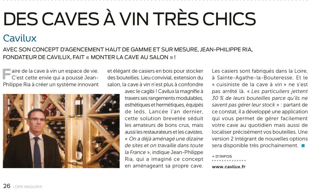 IDCave's tweet photo. On parle de nos caves à vin "très chics" dans le magazine du département de la Loire et dans le Loire Webzine ! https://t.co/Hi2EOcfFfp