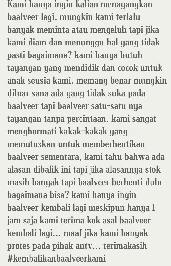imannisaputri's tweet photo. To : ANTV 😊😊
#kembalikanbaalveerkami itu saja
@whatsonANTV https://t.co/QsDjV9hmbp