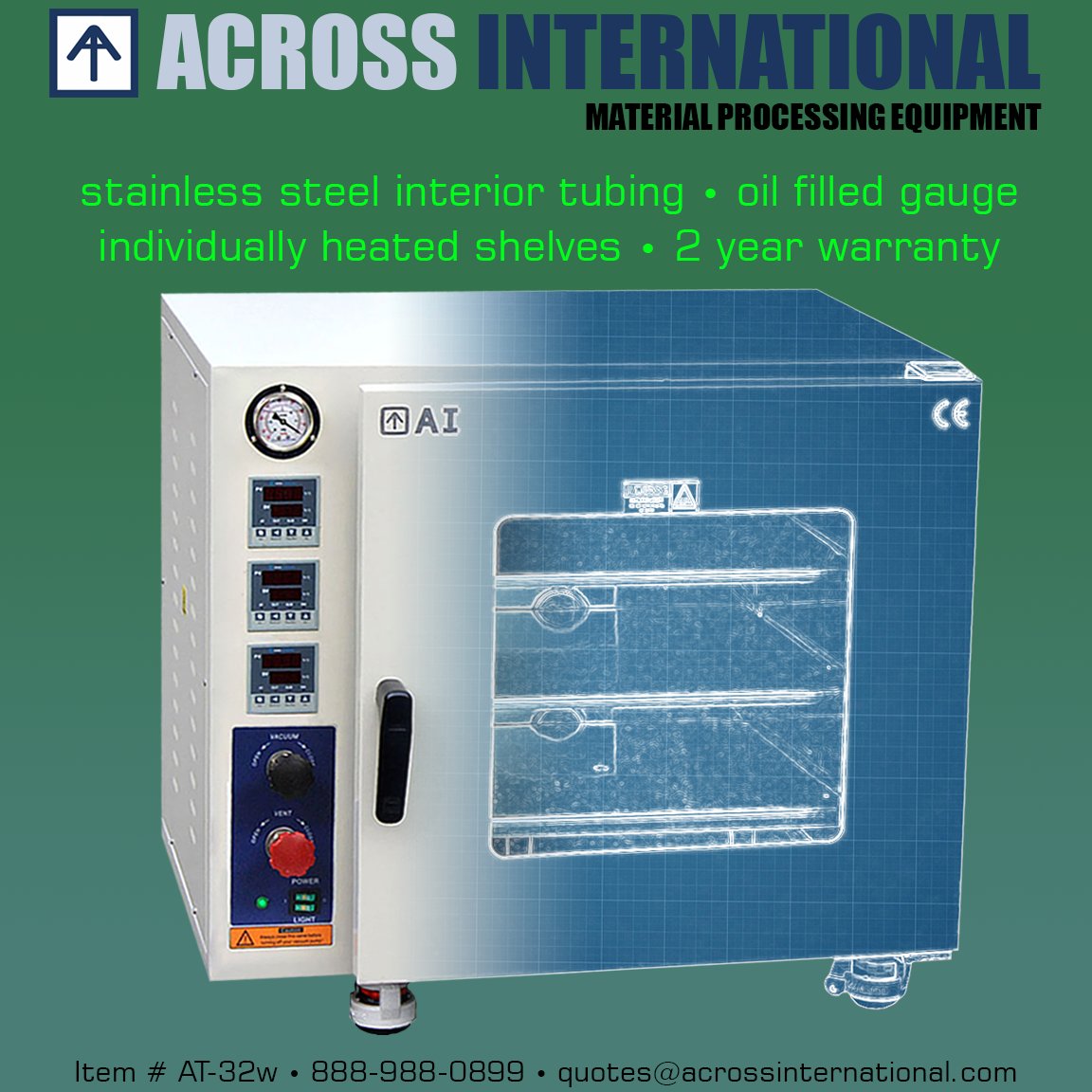 acrossintl's tweet image. AccuTemp 3.2 cu ft #vacoven: stainless steel tubing, 2 year warranty, oil filled gauge, individual heated shelves.👍