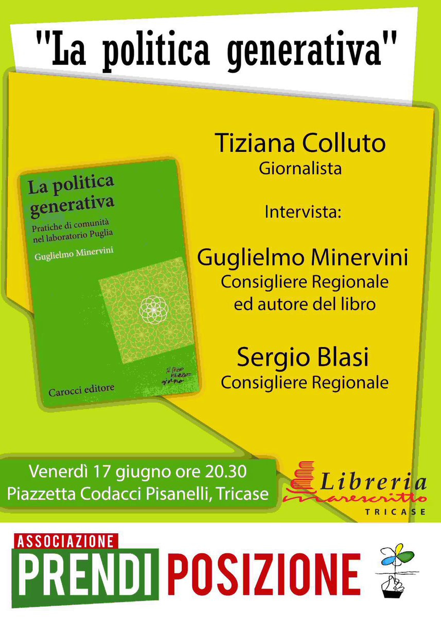 Prendi Posizione (@prendiposizione) on Twitter photo Questa sera <a href="/g_minervini/">Guglielmo Minervini</a> dialoga con #SergioBlasi intervistati da #TizianaColluto su #LaPoliticaGenerativa Questa sera <a href="/g_minervini/">Guglielmo Minervini</a> dialoga con #SergioBlasi intervistati da #TizianaColluto su #LaPoliticaGenerativa