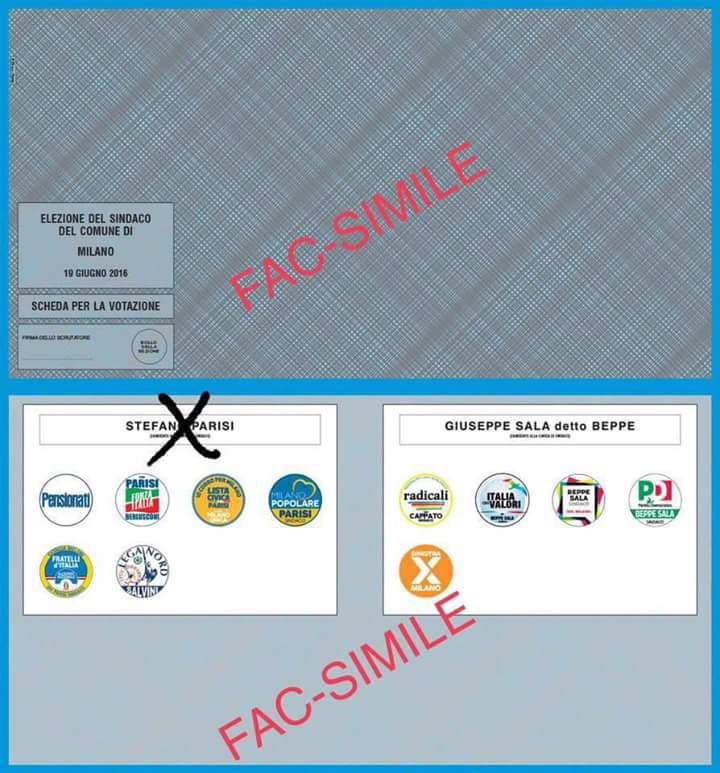 Domenica 19 giugno si vota dalle 7 alle 23. Scegli il cambiamento: barra Stefano Parisi! <a href="/forza_italia/">Forza Italia</a>