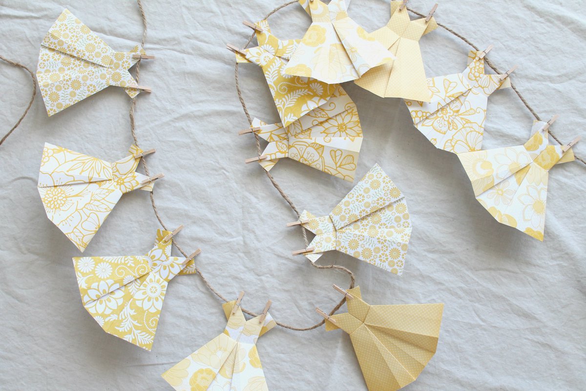 JacqMurdock's tweet photo. Paper dress garlands on the blog &amp; available on Etsy! I love the yellow which is your fav? https://t.co/CCtjNpXIic https://t.co/t4WbCNHAdi
