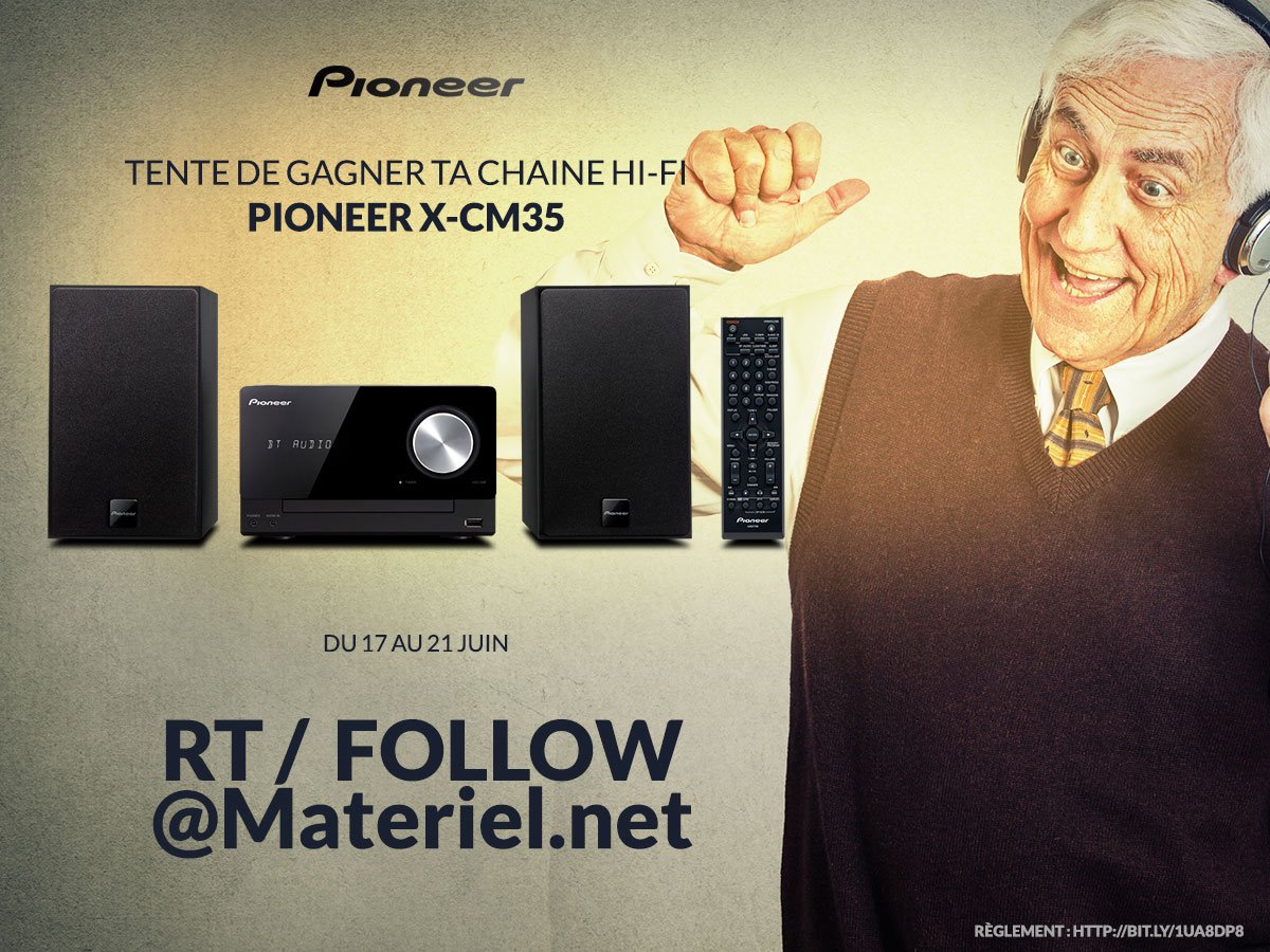 materielnet's tweet photo. 🎵BIM ! La Chaîne Pioneer HiFi X-CM35 (299€) à gagner pour la fête de la musique 🎵#RT #Follow @materielnet @pioneer https://t.co/uSGJdRQSTS