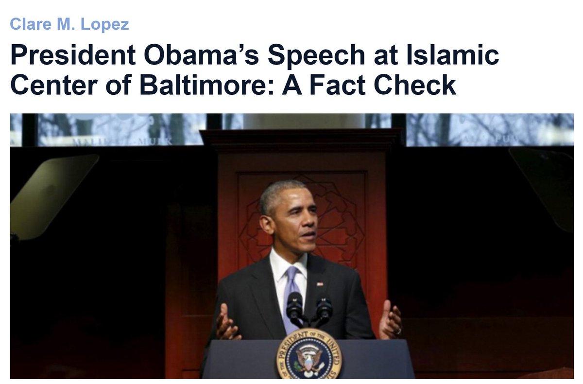 Obama gets an 'F' in Islamic studies.  bit.ly/23TfDu3 @ClareMLopez @securefreedom #MosqueVisit