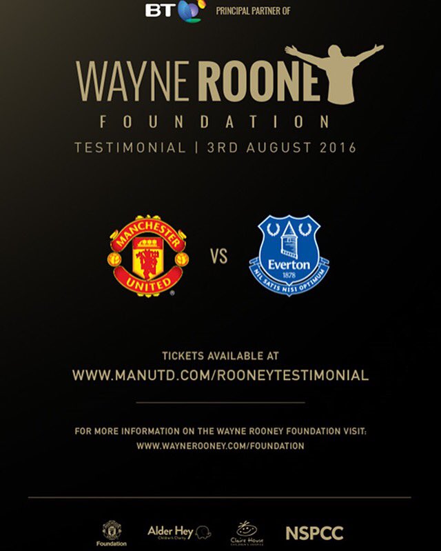 WayneRooney's tweet photo. All proceeds from my testimonial going to children's charities. Tickets available here - https://t.co/tO3lcmMVkV  RT https://t.co/Bf4N78Xe1E