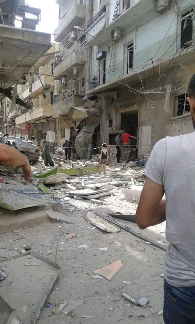 ProSyriana's tweet photo. The aftermath of the rebels' shelling of Alkhalidyeh #Aleppo today, a residential area. #Syria #Ramadan2016 https://t.co/q9dCzPHvI8