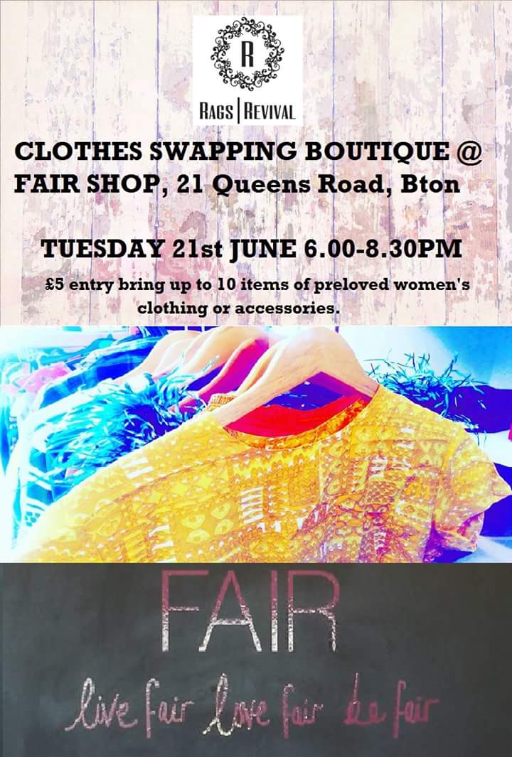THIS Tuesday! 6.00-8.30pm <a href="/TheFAIRShop/">The FAIR Shop</a> come and swish! #Brighton #clothesswap #swishing #brightonfashion